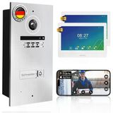 Mathfel 2 Kablolu Veri Yolu Görüntülü Kapı İnterkom Sistemi Balıkgözü Kamera 170 Derece, Gümüş Dış Mekan İstasyonu, 2X10'' Monitör Wlan, Gravürle Kişiselleştirilmiş