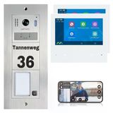 Mathfel 2 Kablolu Veri Yolu Wifi Görüntülü Kapı İnterkom Sistemi - Gravür İçeren Kişiselleştirilmiş Dış Mekan İstasyonu, Müstakil Evler İçin İdeal, 2X7'' Monitörlerle
