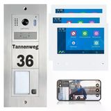 Mathfel 2 Kablolu Veri Yolu Wifi Görüntülü Kapı İnterkom Sistemi - Gravür İçeren Kişiselleştirilmiş Dış Mekan İstasyonu, Müstakil Evler İçin İdeal, 3X7'' Monitörlerle