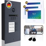 Mathfel 2 Telli Veri Yolu Ip 3 Aile Evi Görüntülü Kapı İnterkom Sistemi Balıkgözü Kamera 170 Derece, Alüminyum Dış Mekan İstasyonu, Rfıd Erişim Kontrollü 3X7'' Monitör Beyaz