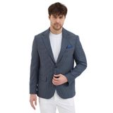 Mathus Erkek Lacivert Poliviskon Kumaşlı Kazayağı Desenli Slim Fit Mono Yaka Spor Blazer Ceket Lacivert 54