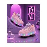 Matilla Çocuk Işıklı Patenli Tekerlekli Sneaker Spor Ayakkabı Patenli Ayakkabı - Pembe - 35