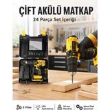 Matkap Seti 24 Parça Çift Bataryalı Darbeli LED Işıklı Vidalama Yeni Nesil Midastech