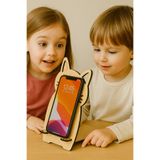 matkid Şirin Kedi Şeklinde Ahşap Telefon ve Tablet Standı – Masaüstü Doğal Ahşap Telefon Tutucu (10x15 cm)