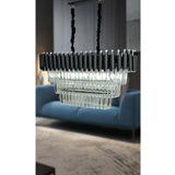 Matmazel Aksesuar Avizade Zamira 75X35 Cm Kristal Tasli 3 Katli Yemek Masasi Ustu Luks Avize 6 Li (Black-Slver)