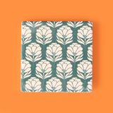Matmel Kitchen Beyaz Çiçekli Taş Bardak Altlığı - Renkli - 10X10 cm - 0 - 499 ml