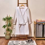 Matmel Soft Kapüşonlu Çizgili Erkek Bornoz - Beyaz / Mavi - S / M - 15 Yaş - Çok Renkli