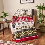 Matmel Soft Nordic Pamuklu Tv Battaniyesi - Kırmızı / Yeşil - 130X170 cm - 10 x 10 cm - Çok Renkli
