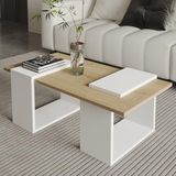 Matris Modern Orta Sehpa – Geometrik Tasarım ve Şık Detaylar, Beyaz/Safir Meşe