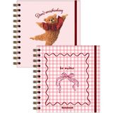Matt Notebook 15X15 cm Kare 2'li Set Spiralli Çizgili Tarihsiz Not Defteri Pötikare Ayıcık - Pembe