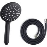 Matte Black Lüks Duş Seti - 3 Farklı Püskürtmeli Full Mat Siyah Kaplama El Duşu + 150 cm Siyah Pvc Duş Spirali - Paslanmaz, Kopmaz, Kırılmaz Çelik Bağlantılı Pvc Duş Hortumu (2'li Set)