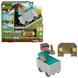 Mattel Minecraft Uzaktan Kumandalı Minecart ve Steve, uzaktan kumandayla kontrol edilen ön kısmı kaldırma hareketi, turbo hız ve ışıklı meşale, dijital kod ve pikselli tasarım, JMT40
