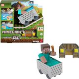 Mattel Minecraft Uzaktan Kumandalı Minecart ve Steve, uzaktan kumandayla kontrol edilen ön kısmı kaldırma hareketi, turbo hız ve ışıklı meşale, dijital kod ve pikselli tasarım, JMT40