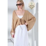 Maule %100 Keten Yarasa Kol Bağcıklı Rahat Kalıp Kimono Bluz @Kinos