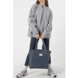 Maule İndigo Ortaboy Mumlu Kanvas %100 Pamuk Kadın Omuz Çantası Tote Bag