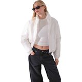 Maule Su Itici Kumaş, Fermuarlı Elyaf Dolgu Crop Kısa Kadın Şişme Puff Mont @asten - Beyaz