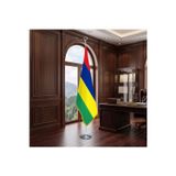 Mauritius Direkli - Altın Saçaklı Saten Makam Bayrağı Seti (Krom Direk)