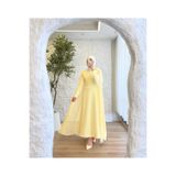 Mava Lady Kadın Çift Pelerin ve Belden İnci Detaylı Abiye Elbise Pastel Sarı