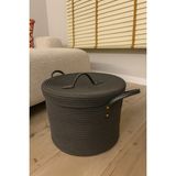 MaVaux Armonia Deri Saplı Kapaklı Kirli Çamaşır Sepeti Jüt İp Malzemeden 28-30 Litre Hacimle Antrasit Renk - 40 x 30