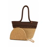 MaVaux Aya Trikot Omuz Çantası + Moss Clutch 2'li Kadın Hasır Çanta Seti Büyük Omuz Çantası ve Clutch El Yapımı Yazlık, Plaj Günlük Kullanım Şık Dayanıklı Çanta