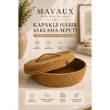MaVaux Ayla Jüt Hasır Sepet Oval Kapaklı Organizer Oval Hasır Kapaklı Dekoratif Saklama Sepeti Organizer Düzenleyici Sepet, Doğal Örgü Tasarım, Ev Ofis Banyo Yatak Odası Salon için Çok Amaçlı Kullanım