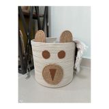 MaVaux Bear Ayı Figürlü Oyuncak Battaniye Toplama Hasır Jüt Sepet Organizer Krem 30 x 30