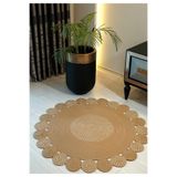 MaVaux Bej Jüt Hasırlı El Örgüsü Kilim Halı Hasır Yuvarlak jüt 70 x 70