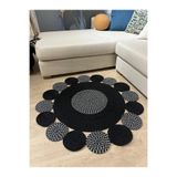 MaVaux Bej Jüt Hasırlı El Örgüsü Kilim Halı Hasır Yuvarlak Siyah 80 x 80