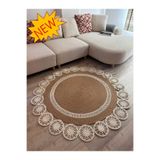 MaVaux Buganvilla Hasır Jüt Çiçek Desenli El Dokuma Antre Salon Mutfak Yatak Odası Kilim Paspas HASIR - KREM 200 x 200