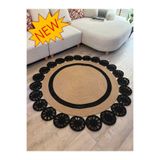 MaVaux Buganvilla Hasır-Siyah Jüt Çiçek Desenli El Dokuma Antre Salon Mutfak Yatak Odası Kilim Paspas HASIR - SİYAH 100 x 100