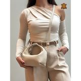 MaVaux Capsule %100 Hakiki Deri Şık Tasarım Mini Çapraz Çanta, Omuz Çantası - Standart - Krem