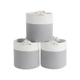 MaVaux Chang Örgü Saplı 3'lü Saplı Sepet, Düzenleyici 3'lü Sepet, Hasır Dokuma Sepet 30cm x 30cm GriBeyaz 30 x 30