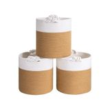 MaVaux Chang Örgü Saplı 3'lü Saplı Sepet, Düzenleyici 3'lü Sepet, Hasır Dokuma Sepet 30cm x 30cm JütBeyaz 30 x 30