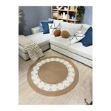 MaVaux Cookie Yuvarlak Jüt Hasırlı El Örgüsü Kilim Halı HasırKrem 80 x 80