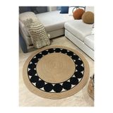MaVaux Cookie Yuvarlak Jüt Hasırlı El Örgüsü Kilim Halı HasırSiyah 100 x 100