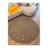MaVaux Cookie Yuvarlak Jüt Hasırlı El Örgüsü Kilim Halı TAŞ KIRÇIL 200 x 200