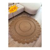 MaVaux Girasole Jüt Halatlı Yuvarlak Hasır Kilim – Doğal El Dokuması Dekoratif Model HASIR 90 x 90