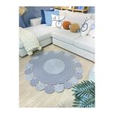 MaVaux Gri Jüt Hasırlı Kırçıllı El Örgüsü Kilim Halı Hasır Yuvarlak Gri 80 x 80