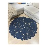 MaVaux Harmony Jüt Doğal Hasır Kilim Bej Geometrik Bohem Yuvarlak El Örmesi Halı BambuMavi 140 x 140