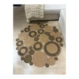 MaVaux Harmony Jüt Doğal Hasır Kilim Bej Geometrik Bohem Yuvarlak El Örmesi Halı HasırSiyah 120 x 120