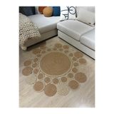 MaVaux Hasır Jüt Çiçek Desenli Kilim Halı 2025 Koleksiyonu Hasırkrem 80 x 80