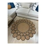 MaVaux Hasır Jüt Çiçek Desenli Kilim Halı 2025 Koleksiyonu hasırsiyah 140 x 140