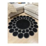 MaVaux Hasır Jüt Çiçek Desenli Kilim Halı 2025 Koleksiyonu Siyah 140 x 140
