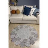 MaVaux Hasır Jüt Çiçek Desenli Kilim Halı Gri-Kırçıllı 120 x 120