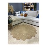 MaVaux Hasır Jüt Çiçek Desenli Kilim Halı Hasır 90 x 90