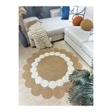 MaVaux Hasır Jüt Çiçek Desenli Kilim Halı HasırKrem 180 x 180