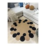 MaVaux Hasır Jüt Çiçek Desenli Kilim Halı HasırSiyah 80 x 80