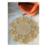 MaVaux Hasır Jüt Çiçek Desenli Kilim Halı JütKırçıllı 180 x 180