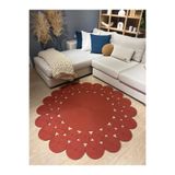 MaVaux Hasır Jüt Çiçek Desenli Kilim Halı Tarçın 90 x 90