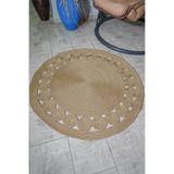 MaVaux Jüt Hasır Şık Çerçeve Detay Modern Yuvarlak Kilim Halı bej 100 x 100